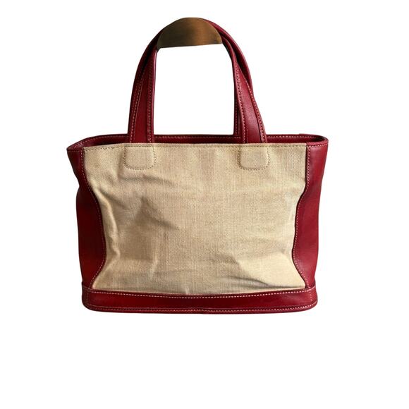 Coach 6121 Bleecker Satchel Linen Canvas & Red Leather Tote Bag*Vintage 1999 - Picture 2 of 16